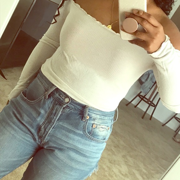 PacSun Tops - Cream off the shoulder long sleeve shirt